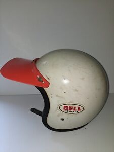 Vtg BELL 1970 Super Magnum Toptex White  Helmet  Size 7 1/4 + Orange Visor RARE