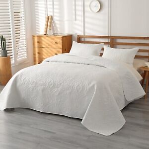 ENJOHOS Summer Quilt Bedspread King Size, Lightweight White King Quilt 3Pc, Reve