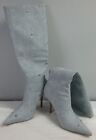 New, Women’s Blue Denim Stiletto Heel Rhinestone Boots (Eur 36/US 5.5-6)