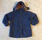 VTG Eddie Bauer Women's Navy Blue Flannel Lined Hooded Rain Coat - Size Large
