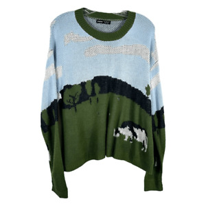 SHEIN Size Large Sweater Pullover Ben & Jerry’s Cow Sky Blue Green 1265