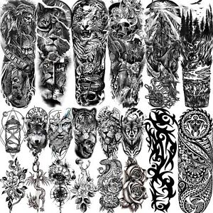 20 Sheets Extra Large Full Arm Temporary Tattoos For Men Adults Tiger Snake