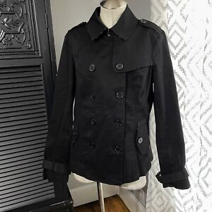 Vintage Tripp Pea Coat Trench Jacket Black Skull Trim Women’s Size XL