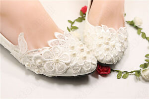 Wedding Lace Flower Prom Party Dance Bridal Bridesmaid Flat High Low Heels shoes