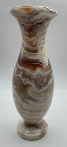 Vintage Onyx Vase Hand Carved Polished Swirled Earth Toned Reds, Pinks, Creams