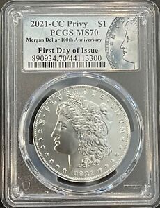 2021 CC MORGAN SILVER DOLLAR PCGS MS70 ANNIVERSARY LABEL FIRST DAY OF ISSUE RARE