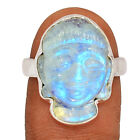 Natural Carved Face Buddha - Moonstone 925 Silver Ring Jewelry s.7.5 CR28911