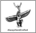 AlwaysHandCrafted KNEELING ISIS Necklace - silver steel egyptian goddess pendant