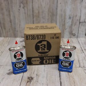 12 Pack- Vintage 3-In-One Motor Oil Tin Can 3 Oz Oiler Blue SAE 20- (full)