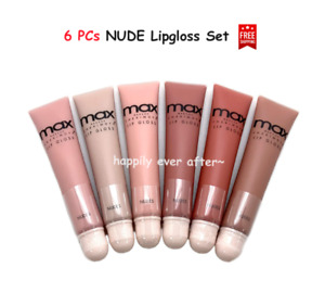 6 PCs Cherimoya Max Nude Lip Gloss Set - Long Lasting NUDE Creamy Lip Gloss Set