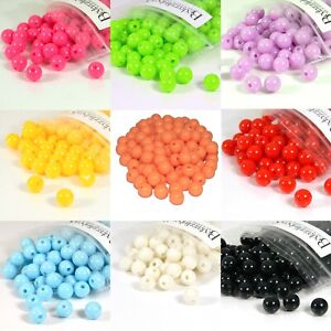 50 Plastic Acrylic 8mm Smooth Round Solid Opaque Colored Ball Chunky Loose Beads