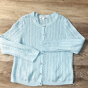 VTG PENDLETON Women Lamb Wool Knit Cardigan Sweater XL Baby Blue Front Buttons