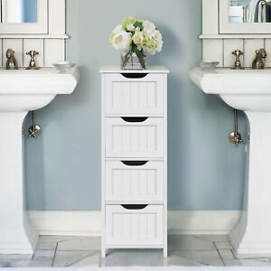 4 Drawers Bathroom Floor Cabinet Storage Organizer White Free Standing Cabinet