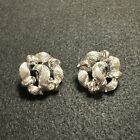 Vintage Star Brand Silver Tone Clip On Earrings Signed, Textured, Estate Item
