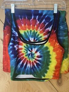 spandex tie dye  print outfit bike shorts and top
