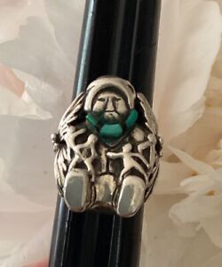 Vintage Navajo Signed RB Running Turquoise Sterling Ring Sz 9