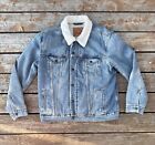MEN'S LEVIS DENIM TRUCKER'S JACKET WITH SHERPA LINING SNAP BUTTONS EUC SIZE L