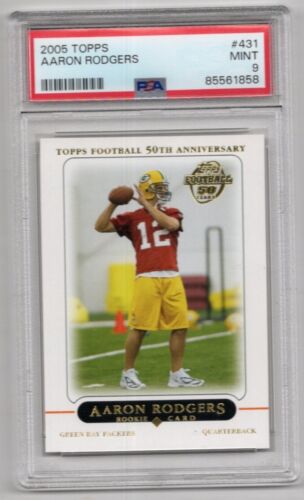 2005 TOPPS AARON RODGERS JETS/PACKERS RC ROOKIE FOOTBALL CARD #431 PSA 9 MINT
