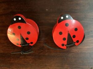 Vintage Wood Handpainted Red Ladybug Castanets Flamenco Musical Instruments