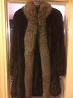 Genuine Mink Coat with Fox Collar Size 12 Mid-Length