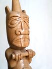 Vintage Tahitian hand carved wood Tiki Demon sculpture artist signed, 10.75 inch