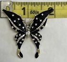 Crystal Rhinestone Butterfly Brooch Pin Insect Bug Glass Black Clear Gold Tone