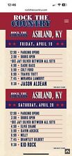 2 Ashland KY Rock The Country Weekend VIP Tickets/wristbands W/Parking Pass