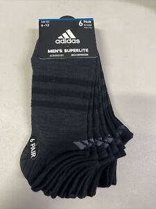 Men’s Adidas Superlite No Show Socks 6-Pair (Shoe Sz 6-12) NWT Black/Gray