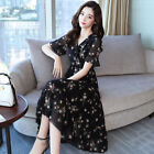 Women Korean Beautiful Chiffon Printing Dress Temperament V-Neck Summer Fashion