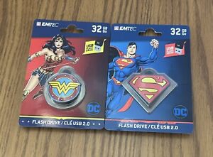 Emtec Wonder Woman and Superman USB 32 GB Flash Drive/Keychain Back to School