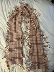 Burberry London Wool/Cashmere Pink Plaid Double Fringe Scarf
