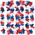- 50 Piece Patriotic Plastic Red, Blue, and White Flower Leis - Perfect for Four