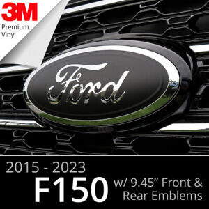 BocaDecals 2015-2023 Ford F150 Emblem Overlay Insert Decals MATTE BLACK Set of 2 (For: F-150 XLT)