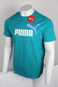 Puma Men's T Shirt Essentials+ 2 Color Logo Tee Short Sleeve Deep Aqua 586759