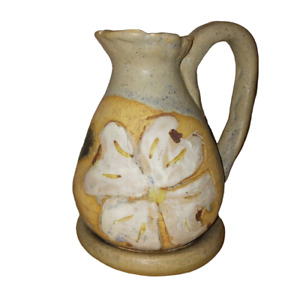 New ListingHandmade Studio Art Pottery Pitcher and Base Dogwood Flower Floral Vase Signed