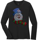 Women's Frosty Snowman Christmas Ladies Bling Long Sleeve T-Shirt S-4XL
