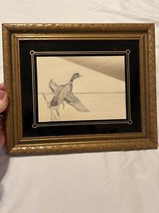 New ListingVtg Original Pencil Art Drawing w/Duck On Water Framed,Matted and Signed. 1976