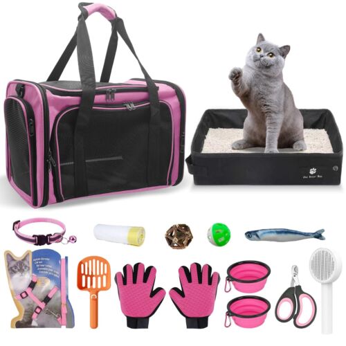 Cat Travel Carrier Bag Soft-Sided & Collapsible Cat Travel Litter Box, Airline