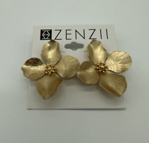NEW ZenZii Gold Tone Floral Flower Earrings FREE Shipping