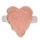 Natural Carved Rose Quartz - Madagascar 925 Silver Ring Jewelry s.8 CR30975