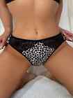 Sexy Leopard Black Contrast Lace Thong Panties String Sleepwear Hot