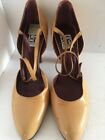 Coop Barneys NY SZ 37/7 Tan Patent Leather Ankle Strap Pumps Heels Shoes # 2082