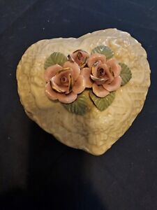 New ListingCeramic White and Roses Candy Dish or Trinket Box