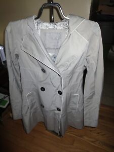 Women's Guess Taupe Button Hooded Trench Jacket Lined Size M Excellent Condition