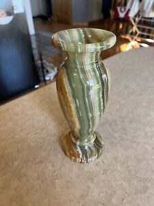 Vase Marble Onyx Stone 8” Heavy Banded Green Brown Urn