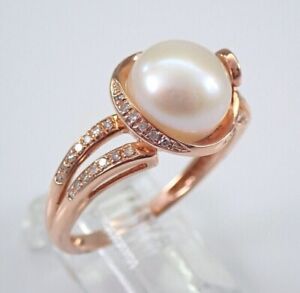 2.20Ct Round Cut Genuine White Pearl Engagement Ring 14K Rose Gold Plated Silver
