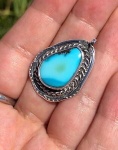 Vintage Old Pawn Native American Navajo Turquoise + Sterling Pendant