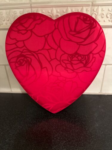 Big Red Heart Shaped Roses Fabric Top See's Candy Box (Empty)