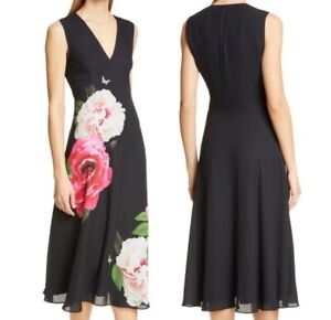 Ted Baker Ulna Magnificent Floral Midi Dress  Black - Size 0 US 2