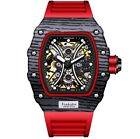 Time Warrior Skeleton Tonneau Watch for Men, Silicone Band, Automatic Mechanical